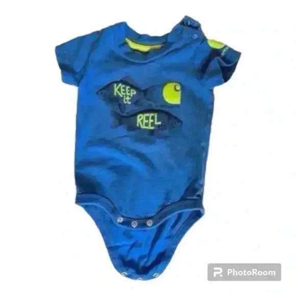 Carhartt Blue Fishing Short Sleeve Snap Bodysuit Size 0-3 Months Baby - Picture 1 of 1